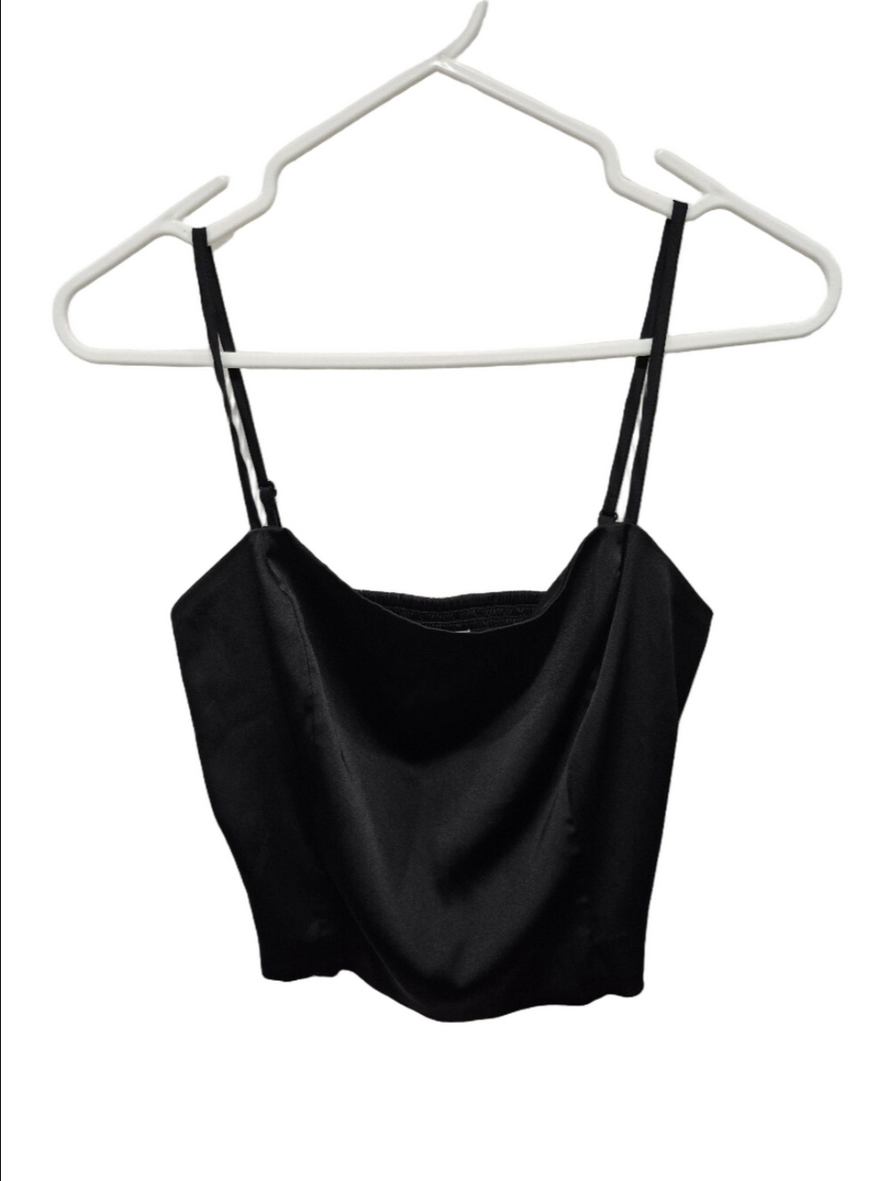 Sunday Best Aritzia Shimmer Satin Camisole Black Crop Top Square Neck Small S